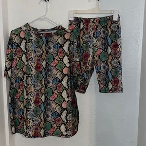 Fashion, nova snake skin, biker shorts, and shirt set